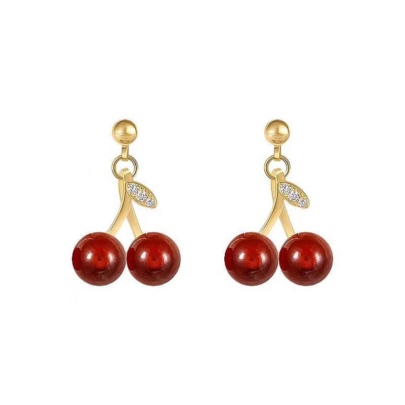 Red Glass Cherry Earrings Female