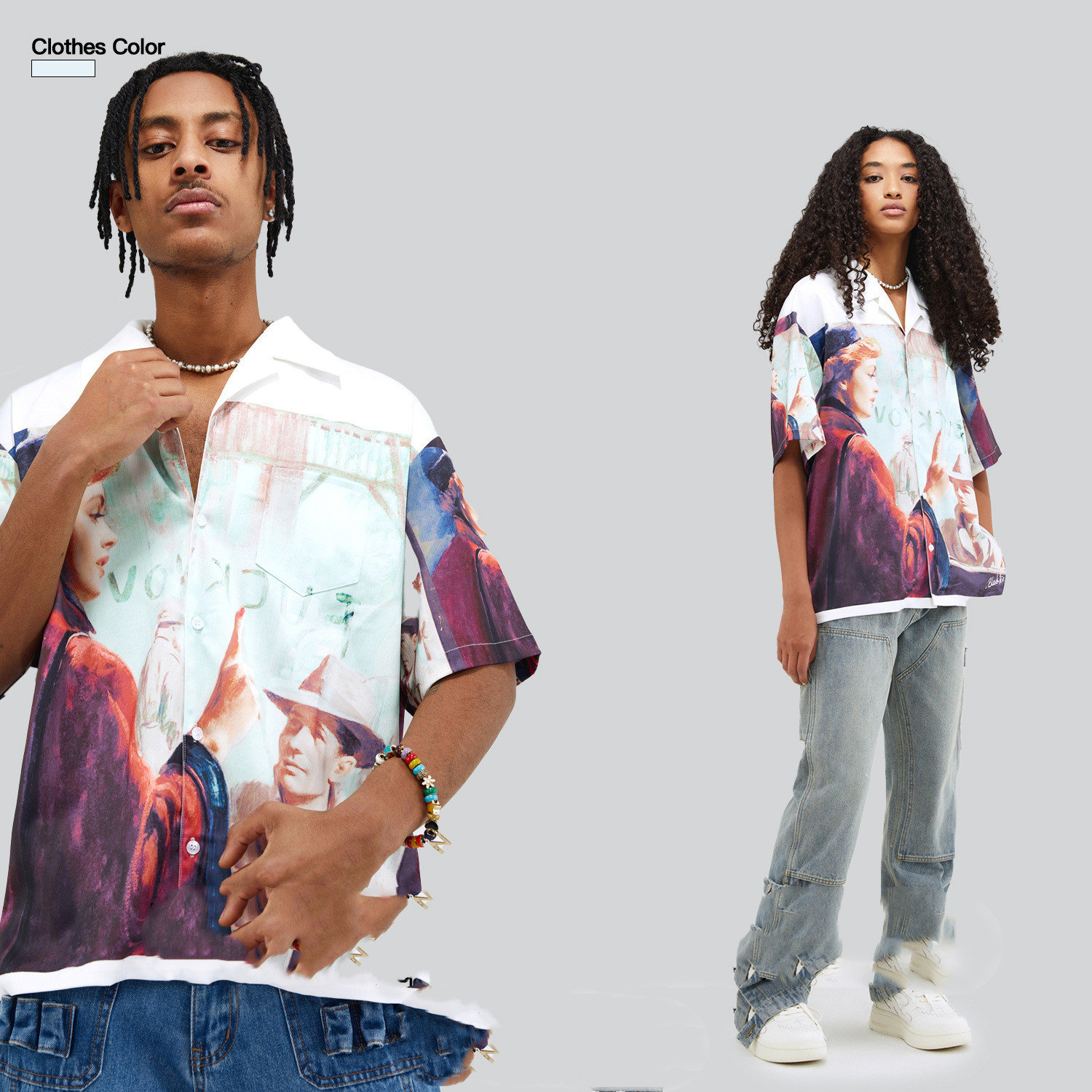 Digital Printing Short Sleeve Loose Casual Shirt