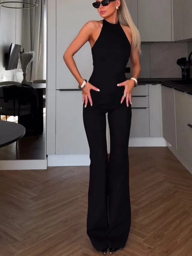 Black Halter Sleeveless Jumpsuit Black - Shop at LoveMi