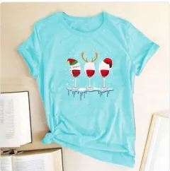 Fashion Casual Women's Printed T-shirt Short Sleeves - Blue And Green - View 1