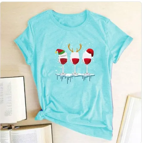 Fashion Casual Women's Printed T shirt Short Sleeves Blue And Green - Shop at LoveMi