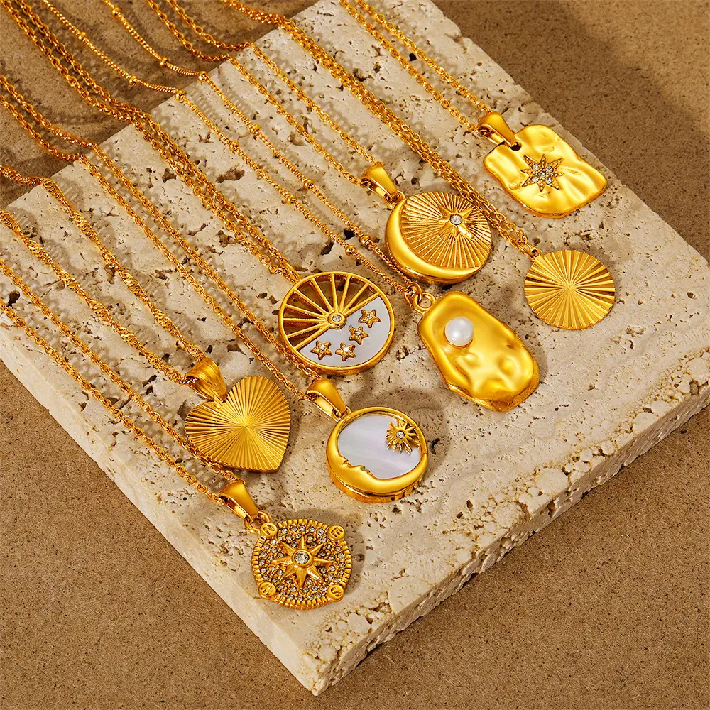 French Style Vacuum Electroplating Gold Stainless Steel Pendant Necklace