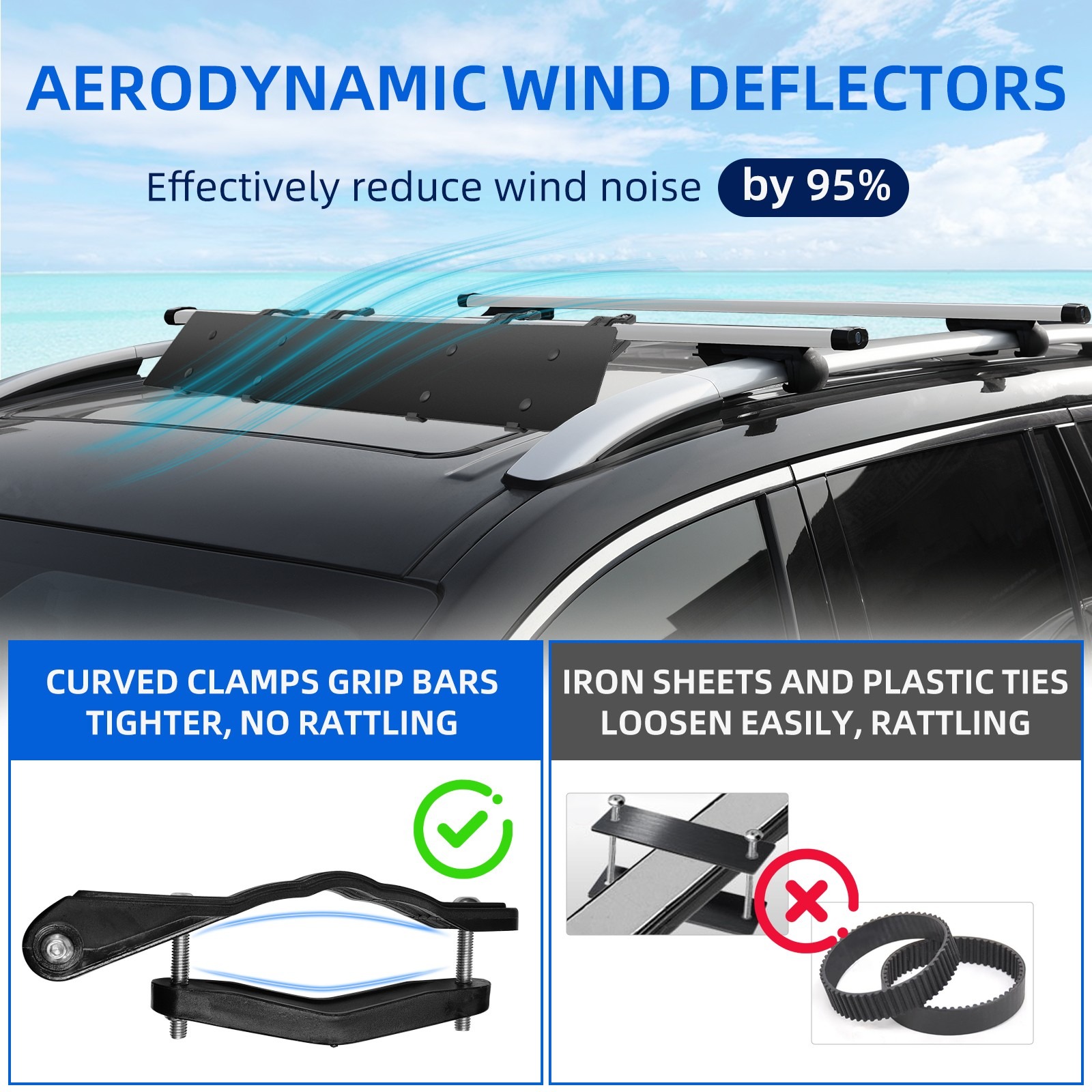 Universally Mount Fit Rooftop 106cm CrossBar Wind Fairing Air Deflector Kit — image 2