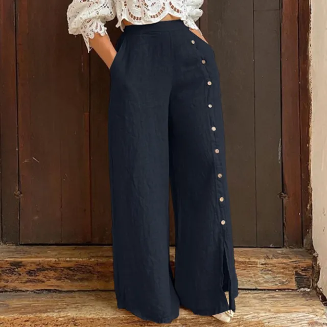 Slit Wide Leg Pants High Waist Pants Loose Urban Casual Pants Blue - Shop at LoveMi