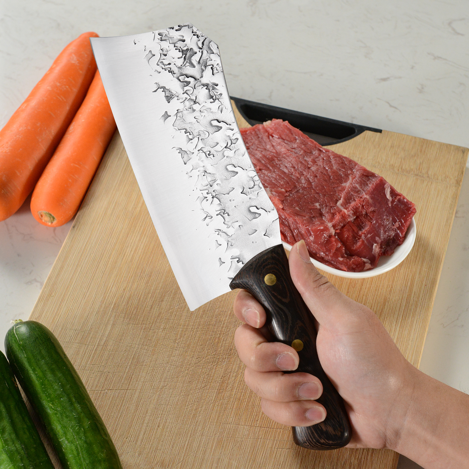 Kegani Meat Cleaver Knife Full Tang Handle High Carbon Steel Chinese Cleaver for Home Kitchen Meat and Bone Cutting