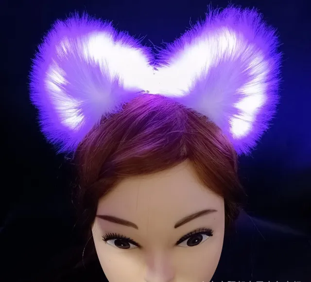 Glowing Cat Ears Headband Plush Cute Hairpin Halloween Hair Accessories Purple - Shop at LoveMi