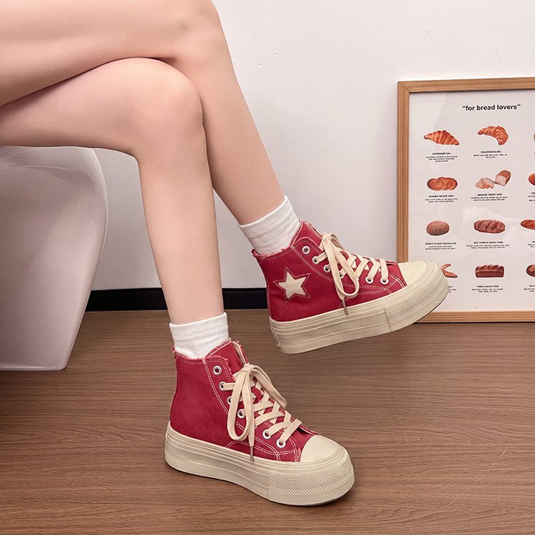 Women's Ankle Boots, 2026 Autumn Platform Chunky Martin Boots, Distressed Canvas Casual Sneakers