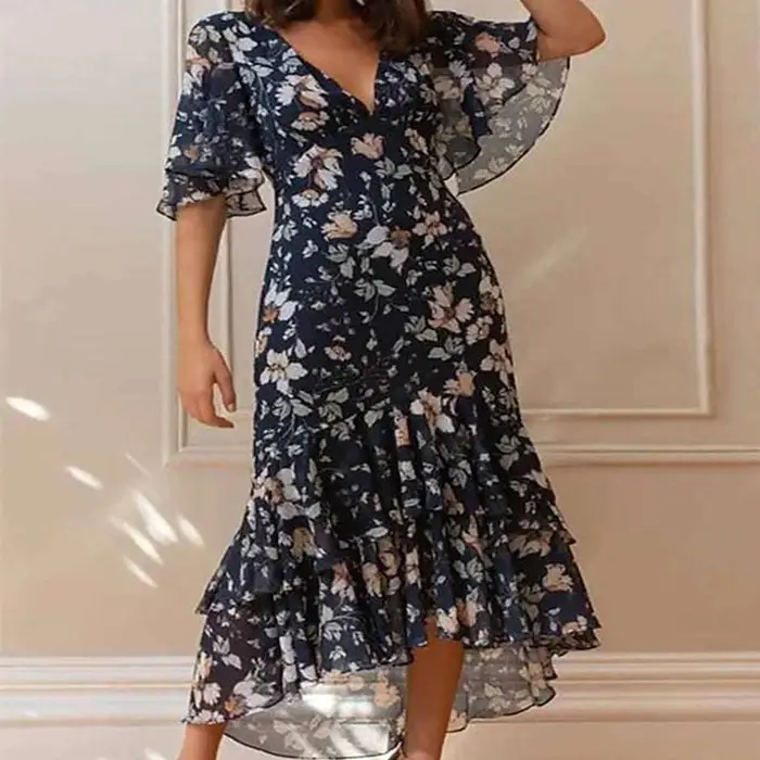 Elegant Slightly Mature Ladies Casual Holiday Chiffon Dress