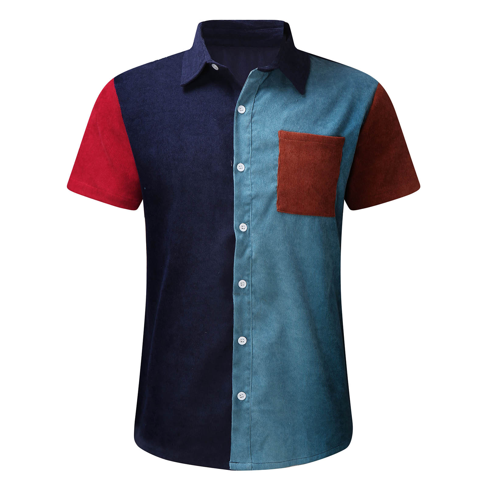 Short-sleeved Casual Shirt With Stitching Pockets And Lapel