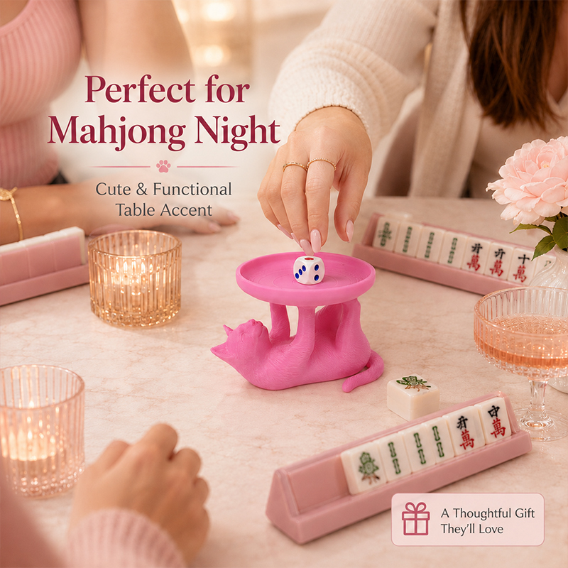 Cute Lying Cat Dice Holder, 3D Printed Cat Shaped Dice Tray, Mahjong Table Decor, Game Dice Storage Stand, Novelty Desk Ornament Gift For Mahjong Lovers