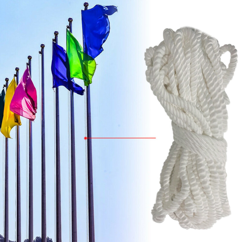 12.5 M Durable Flagpole Halyard Rope Flags Pole Rope Nylon Braided Cord White
