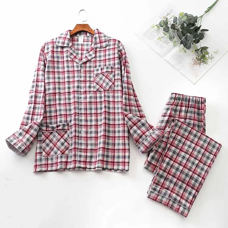 Long-sleeved Trousers and Brushed Plaid Pajama Set