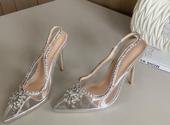 Title 9, Pointed Thin Heel Rhinestone Transparent High H...