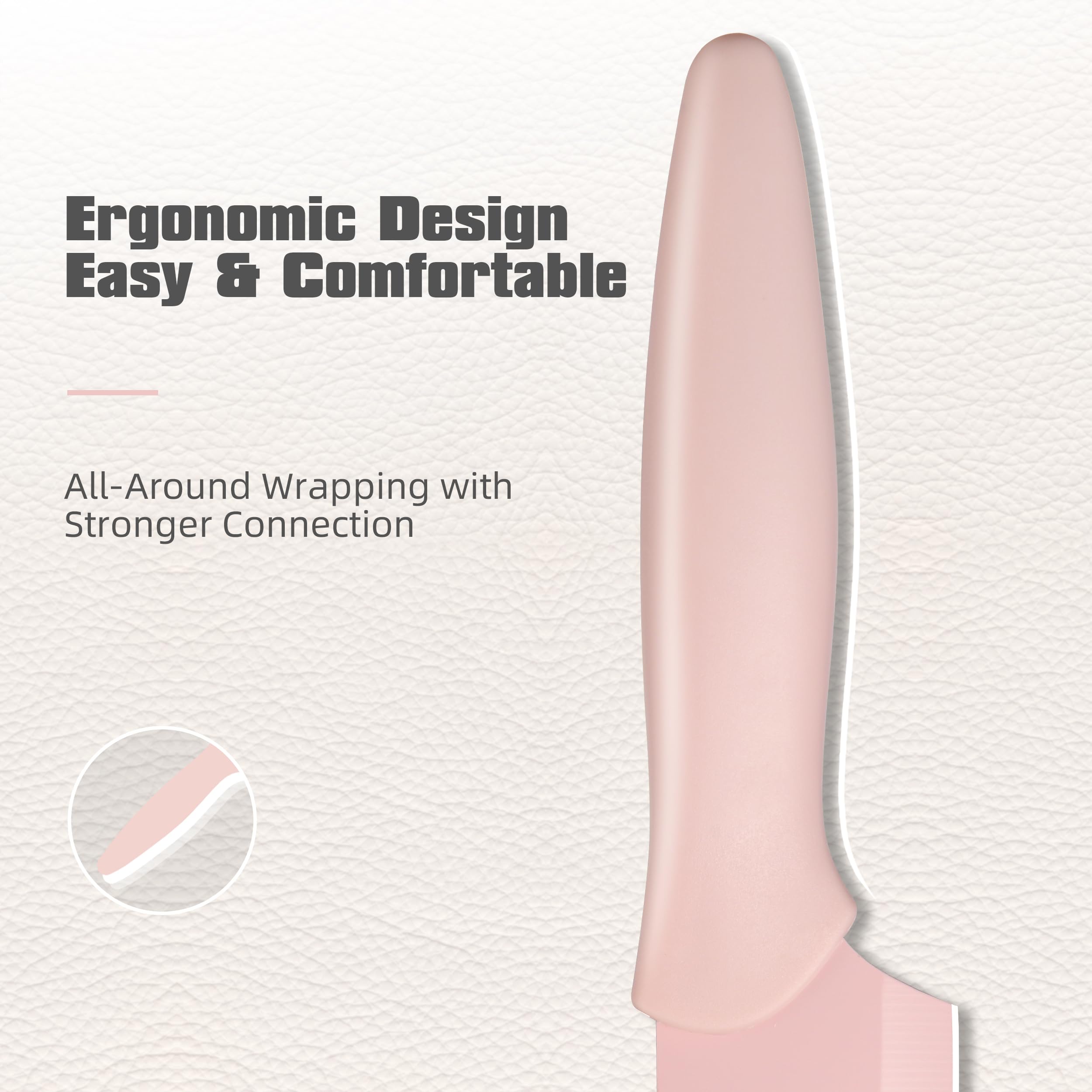 Kitchen Knife Set With Block, 14 Piece Pink Non-Stick Paint Coating Stainless Steel Knives Set, Anti-Rust And Dishwasher Safe, 12 Knives With Kitchen Shears And Block Pink 7