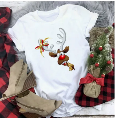Christmas Deer Series Printed Casual T shirt Women 2Style - Shop at LoveMi