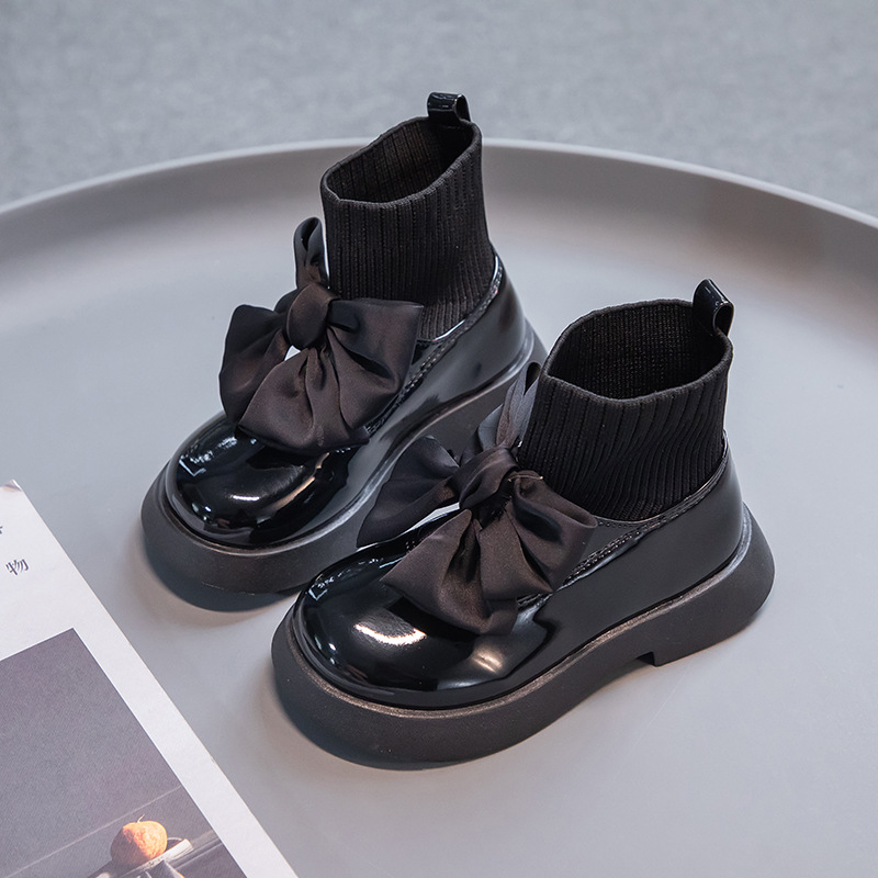 New Autumn Shoes Little Girl Bow Princess Style Leather Boots Middle And Big Children — foto 2