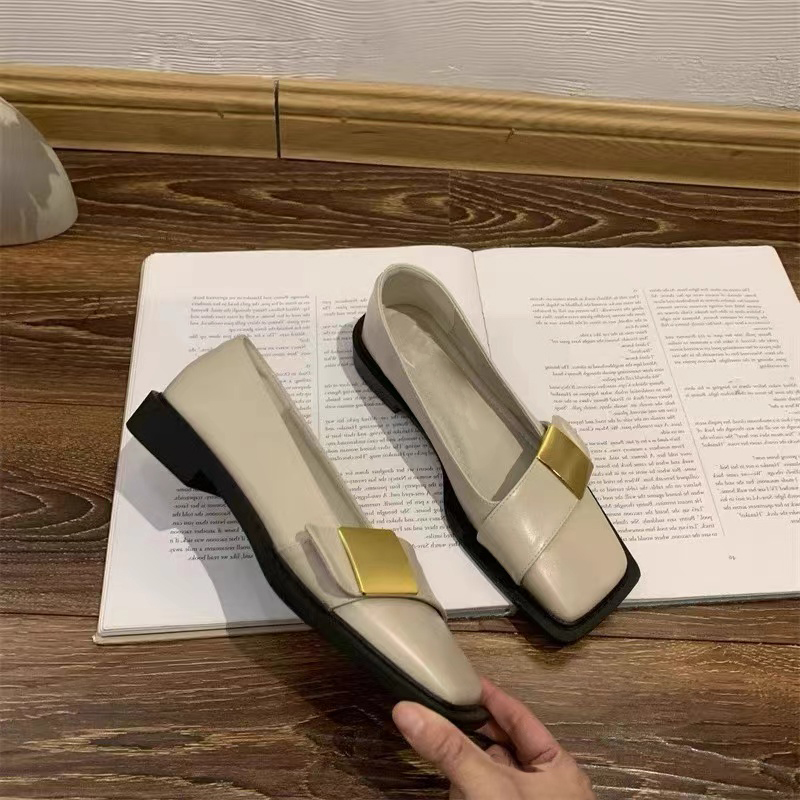 Women British Retro Square Toe Loafers 2026 Spring, Color Block Soft Sole Slip On Backless Mule Driving Shoes