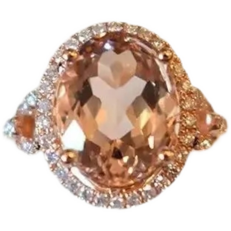 Gold Powder Morganite Ring Women's Gold Diamond Fashion Temperament
