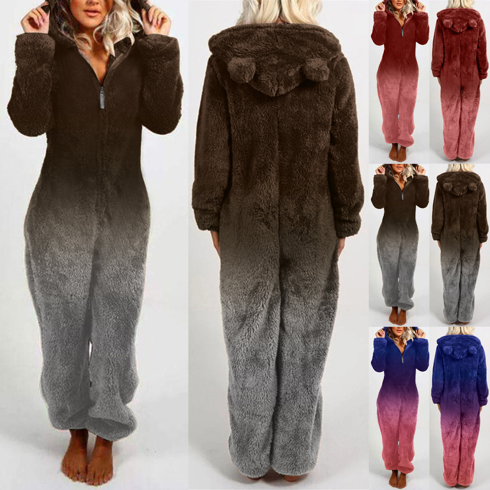 European And American Autumn And Winter Styles Plus Velvet Thick Wool Jumpsuit Hooded Pajamas