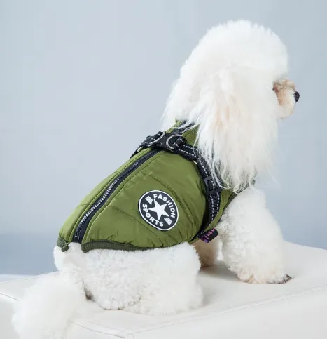 Pet Warm Dog Cotton padded Clothes Fleece lined Thickened Reflective Gallus Green - Shop at LoveMi