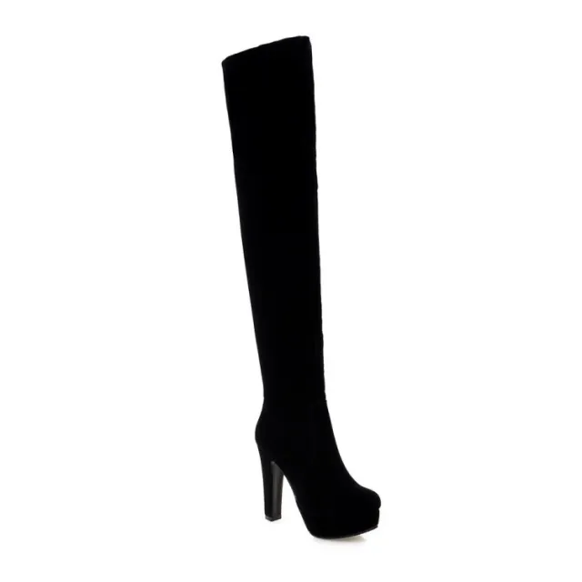 Thick heeled High heeled Frosted Waterproof Platform Over the knee Boots Black - Shop at LoveMi