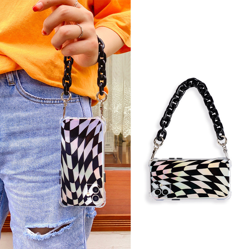 Irregular Black Grid Suitable For Iphone12 Portable Chain - Image 4