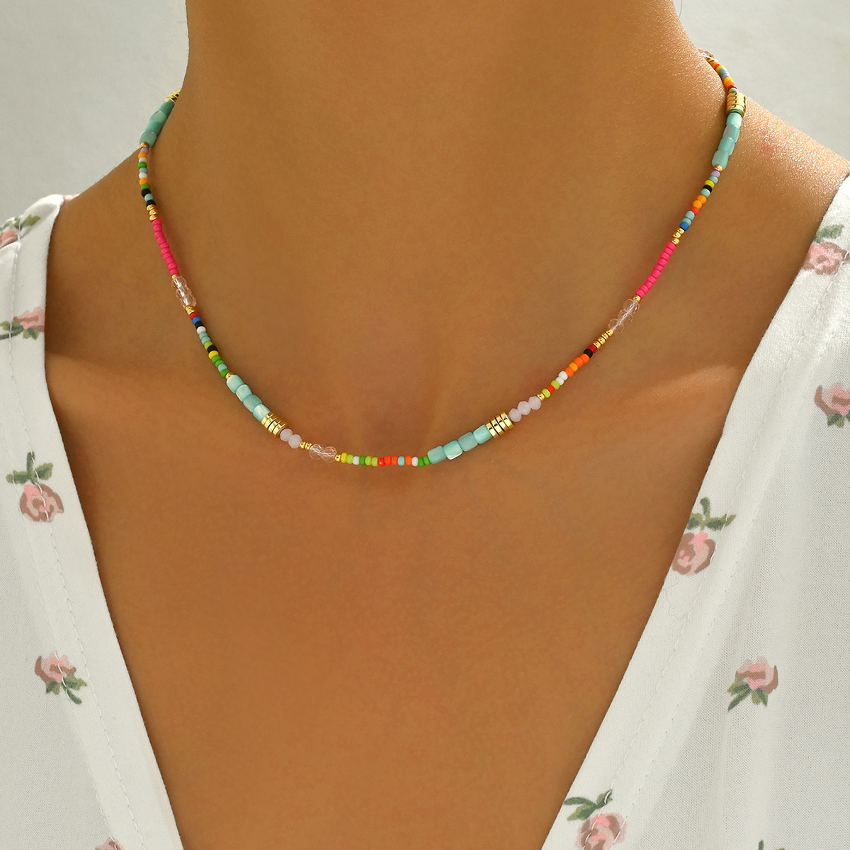 Cross-border European American Women Necklace, Unique Bohemian Creative Design Long Chain Strung With Colorful Crystal Beads, Versatile Daily Neck Acc
