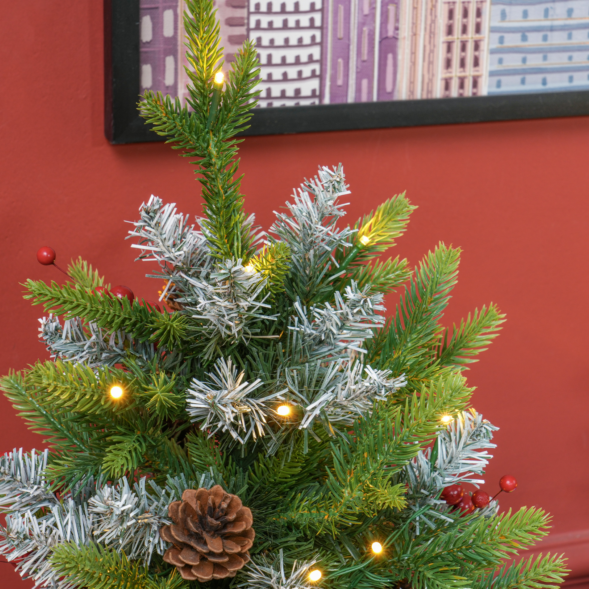 Set Of Two 2ft Christmas Trees, With Lights, Berries And Pinecones — image 11