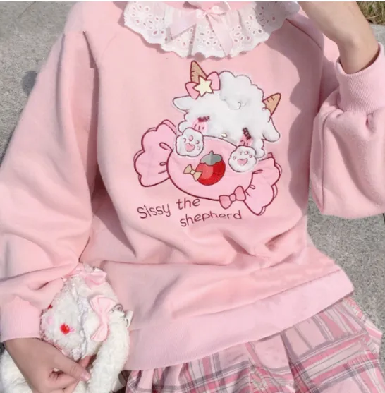 Loose Lace Collar Hoodie Women's Top Coat Pink - Shop at LoveMi