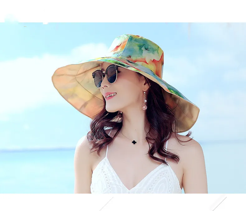 Sun Hat, Large Brim, Sun Protection, UV Protection, Double-sided Beach Hat, Travel Sun Hat - Yellow
