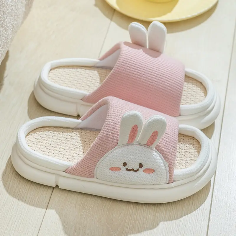 Cute Rabbit Slippers Linen House Shoes For Women
