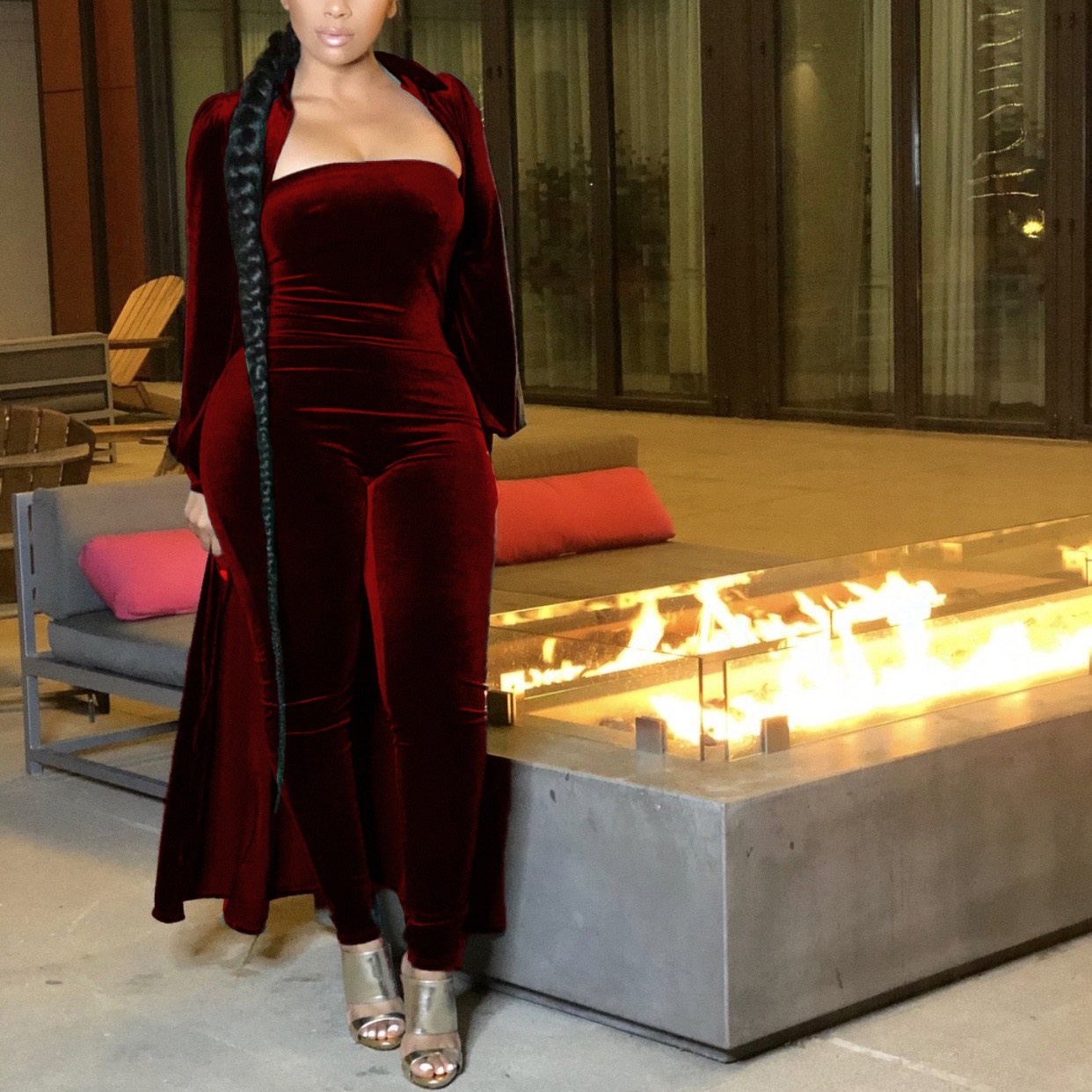 Sexy Bustier Female Jumpsuit Jacket Silver Fox Velvet