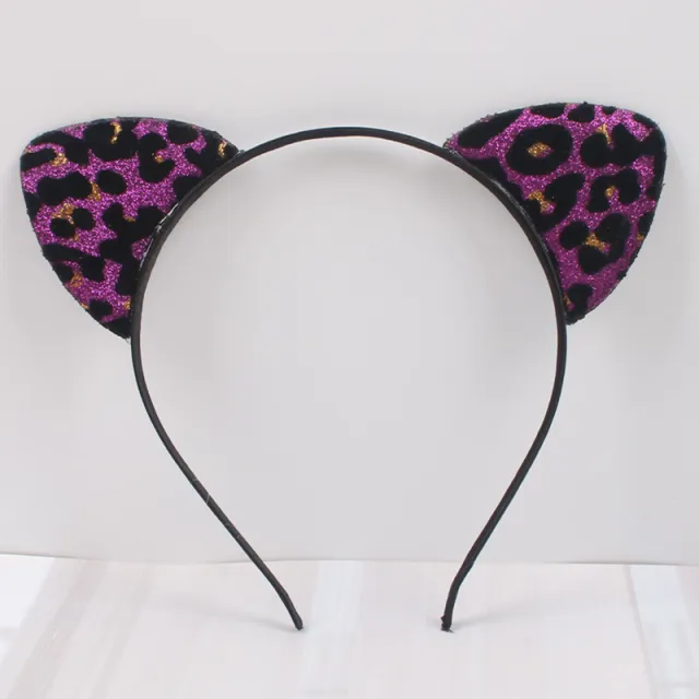 New Glitter Flocking Cat Ears Headband, Leopard Print Tiger Ears, Cute And Cute Headwear Purple - Shop at LoveMi