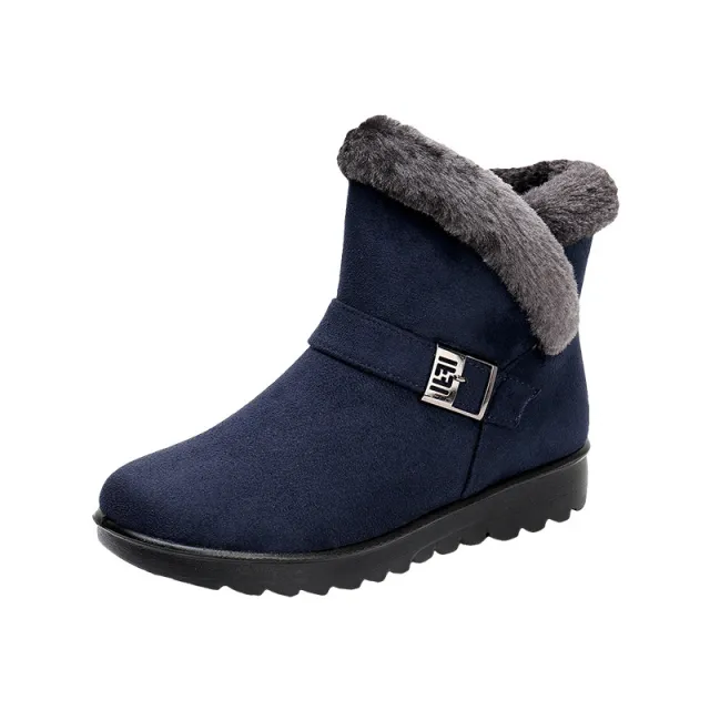 Winter Boots Women Warm Plush Snow Boots Zipper Comfort Flats Shoes Blue - Shop at LoveMi