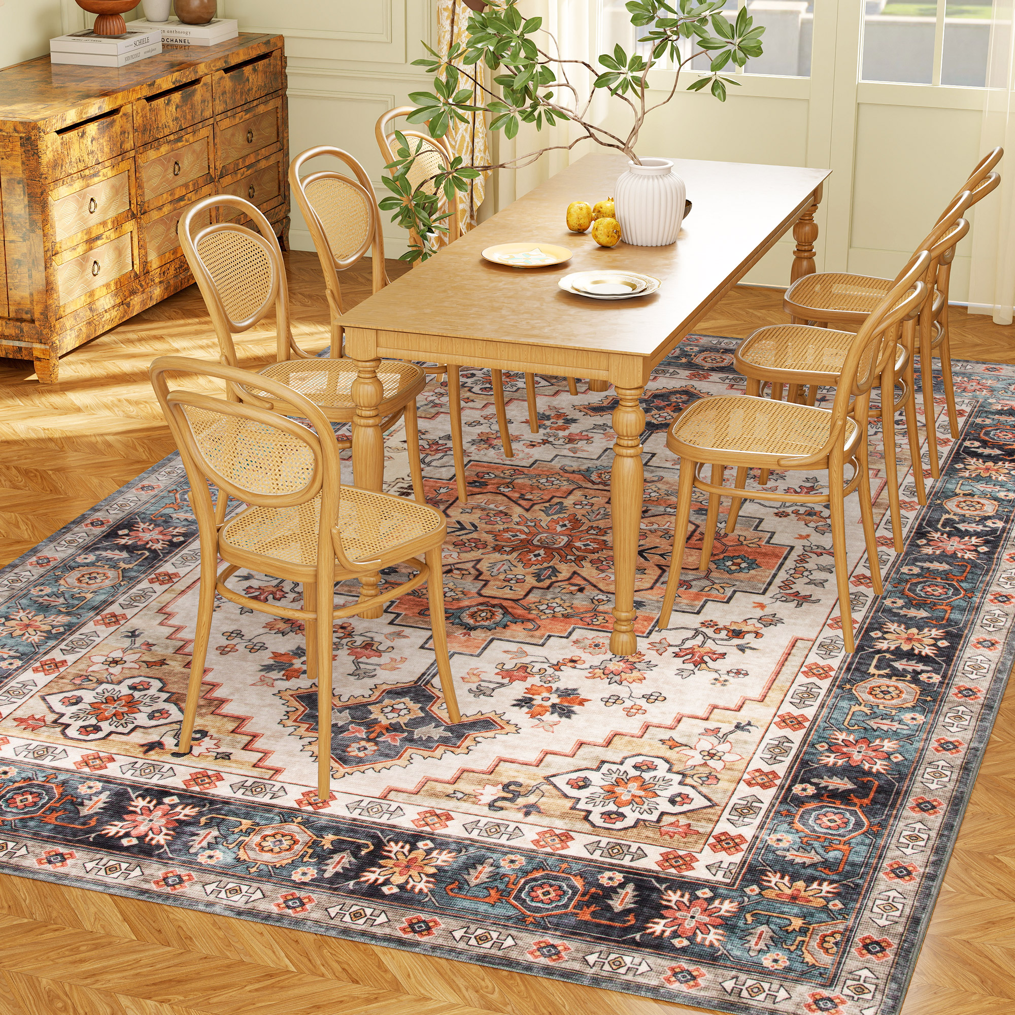 Area Rug 5x7, Machine Washable Rug, Non Slip Boho Print Pattern Medallion Carpet For Living Room, Bedroom, Tawny Brown Tawny Brown - Shop at LoveMi