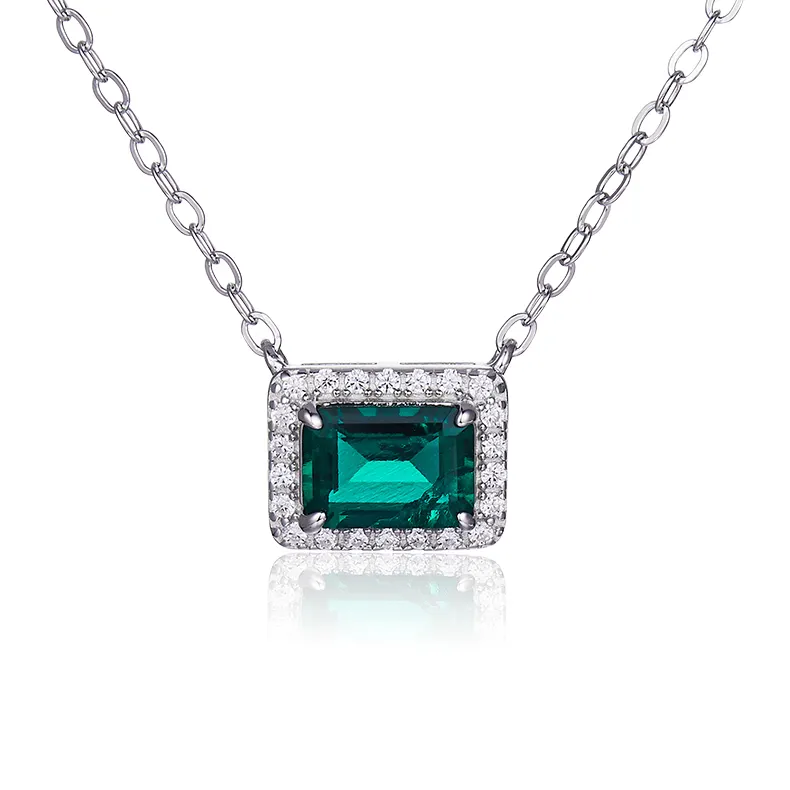 S925 Silver 2.4g 0.9ct Lab-Created Emerald Necklace