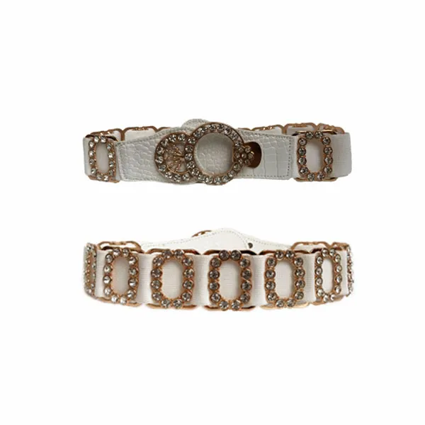 Ladies Elastic Belt Accessories Decorative Rhinestone Belt White O - Shop at LoveMi