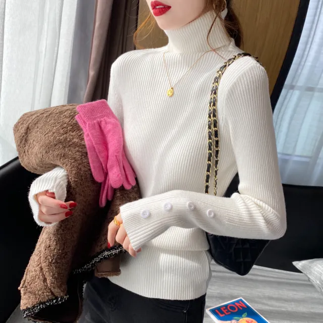 Turtleneck Sweater Soft Slim Long Sleeve Bottoming Shirt White - Shop at LoveMi