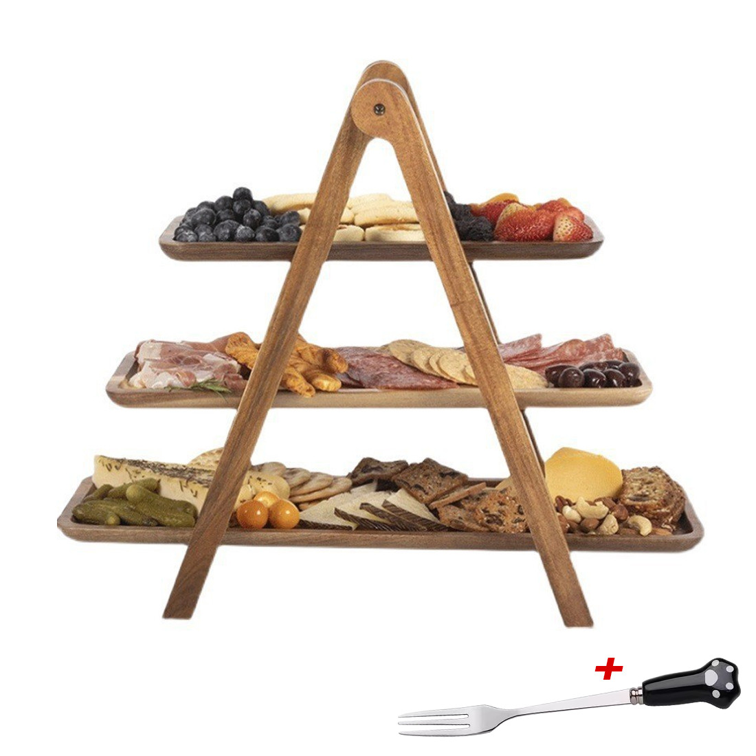NEW 3 Tier Serving Set Platters Wooden Tiered Trays Wedding Party Food Tray UK — image 3