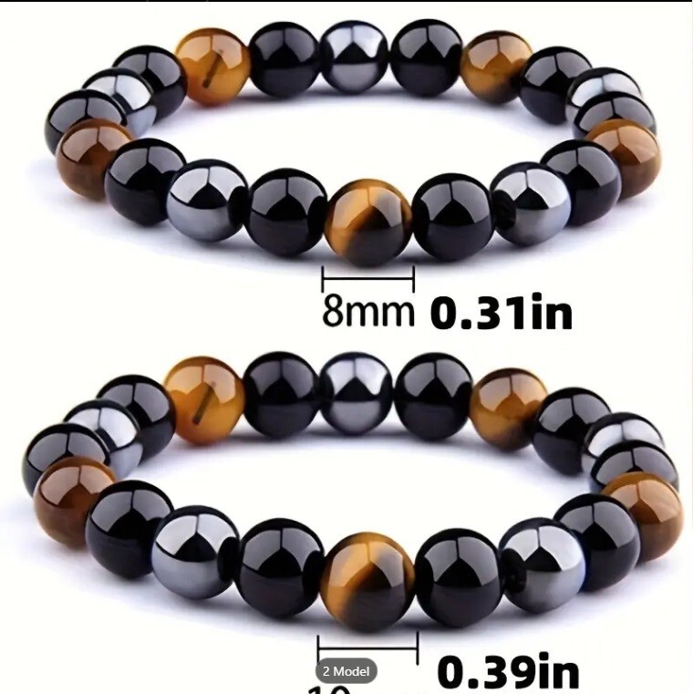 Triple Protection Bracelet, 2 Pieces Black Obsidian Tiger's Eye Stone Hematite — image 7