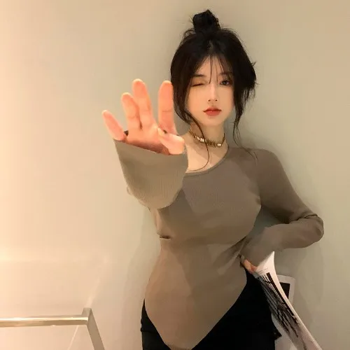 Niche Knitted Sweater Top Grey Green - Shop at LoveMi