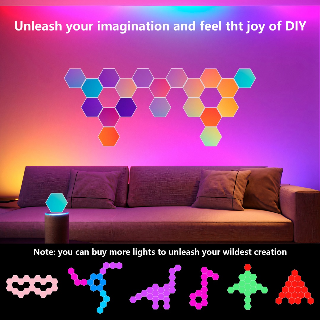 Hexagonal LED Lights-20 Sets Of Intelligent APP RGB Game Lights, With Remote...
