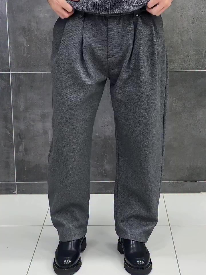 Dark Grey Wool Blend High Waist Pleated Relaxed Pants
