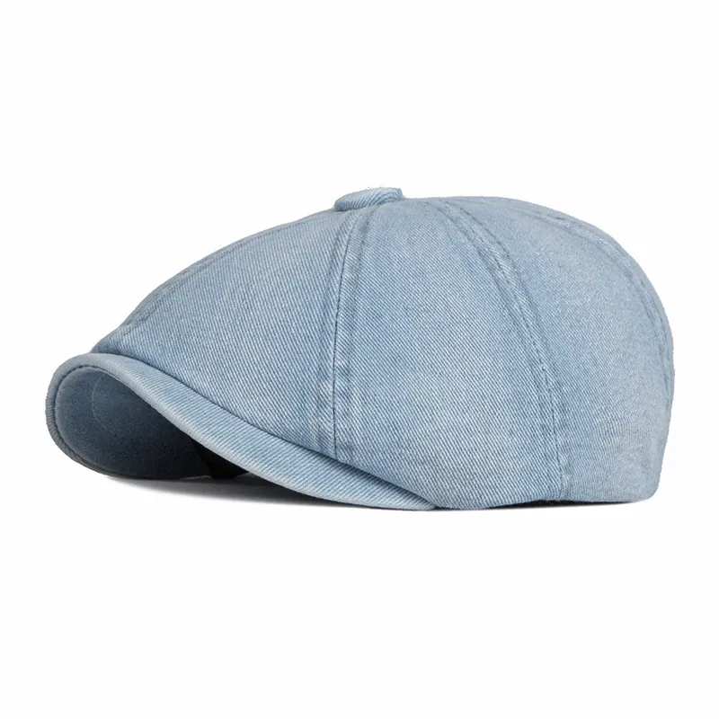 New Washed Denim Octagonal Hat For Women - Light Blue