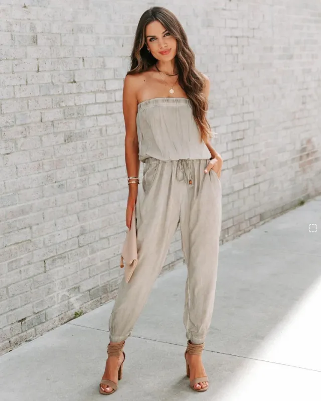 European And American Ladies Bandeau Distressed Lace up Jumpsuit Gray - Shop at LoveMi
