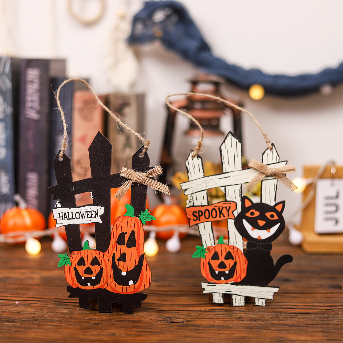 Halloween black cat fence door decorations hanging (pumpkin)