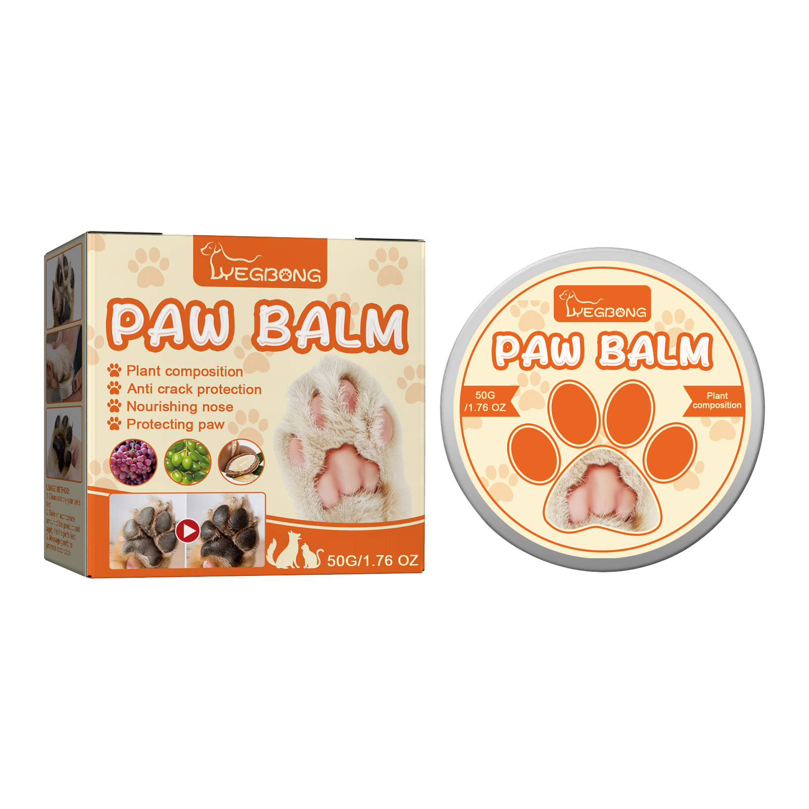 Yegbong Pet Moisturizing Paw Balm Suitable For Cats And Dogs, Protects And Moisturizes Paw Pads