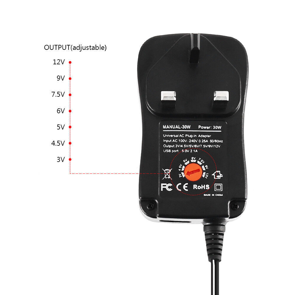 Universal 3-12V Adjustable Voltage Adaptor Charger USB AC DC Power Supply Adapte