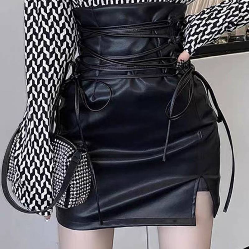 Title 1, Womens Strappy High Waist Slit Leather Skirt, ...