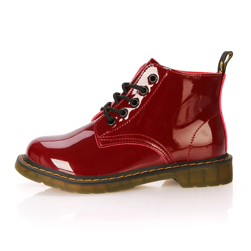 Fashion Round Toe Lace Up Women Boots - Red